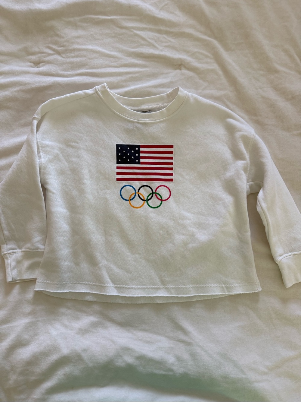 Kids Olympic raw edge cropped crew neck sweatshirt USA patriotic